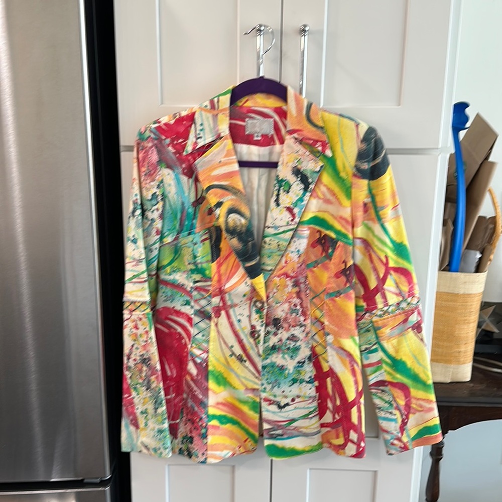 ALBERTO MAKALI Colorful Paint Splatter Corset Art Wear Stretch Jacket